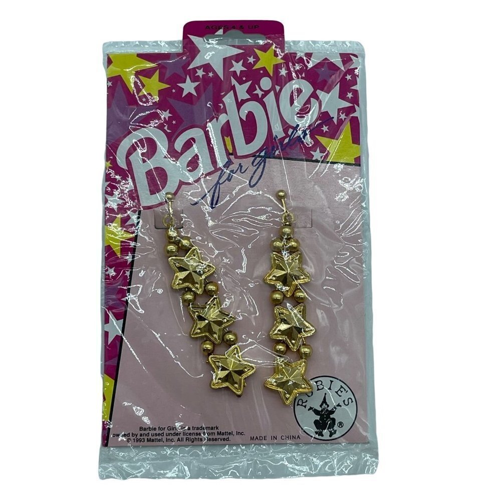 Barbie Clip On Earring Gold Stars Plastic Lightweight - Picture 1 of 7